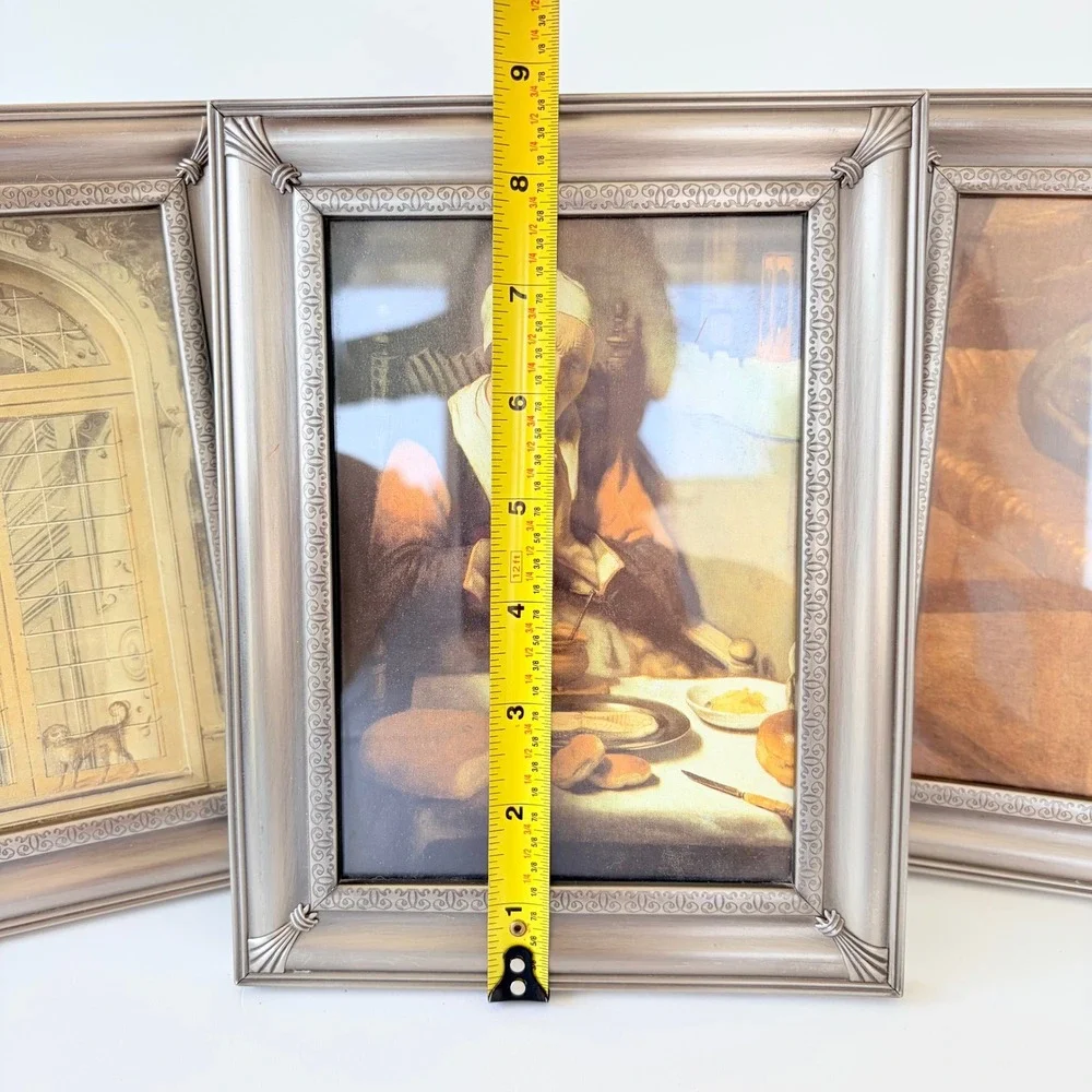 Set of 3 Vintage Silver Toned Ornate Tabletop Picture Frames 5x7 Brushed Finish